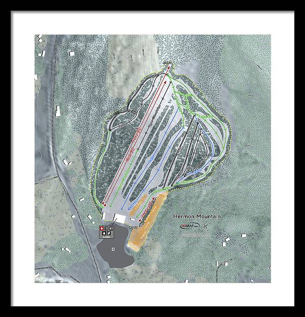 Hermon Mountain Ski Trail Map - Framed Print - Powderaddicts