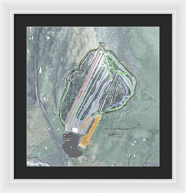 Hermon Mountain Ski Trail Map - Framed Print - Powderaddicts