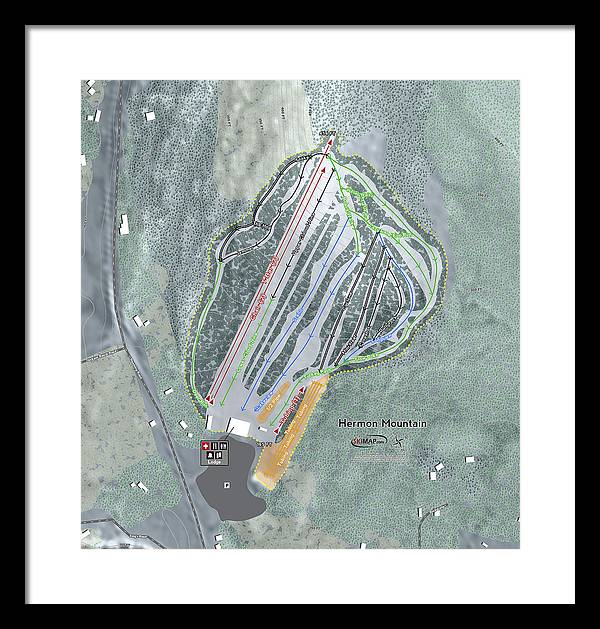 Hermon Mountain Ski Trail Map - Framed Print - Powderaddicts