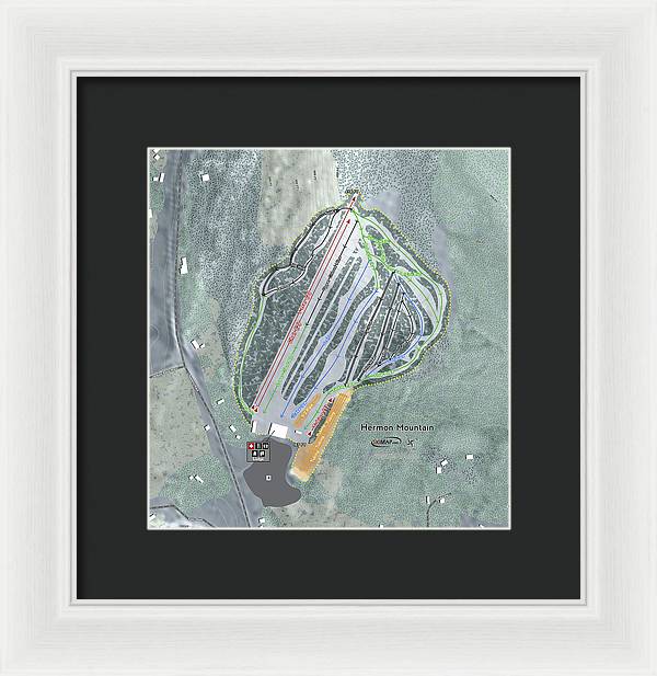 Hermon Mountain Ski Trail Map - Framed Print - Powderaddicts