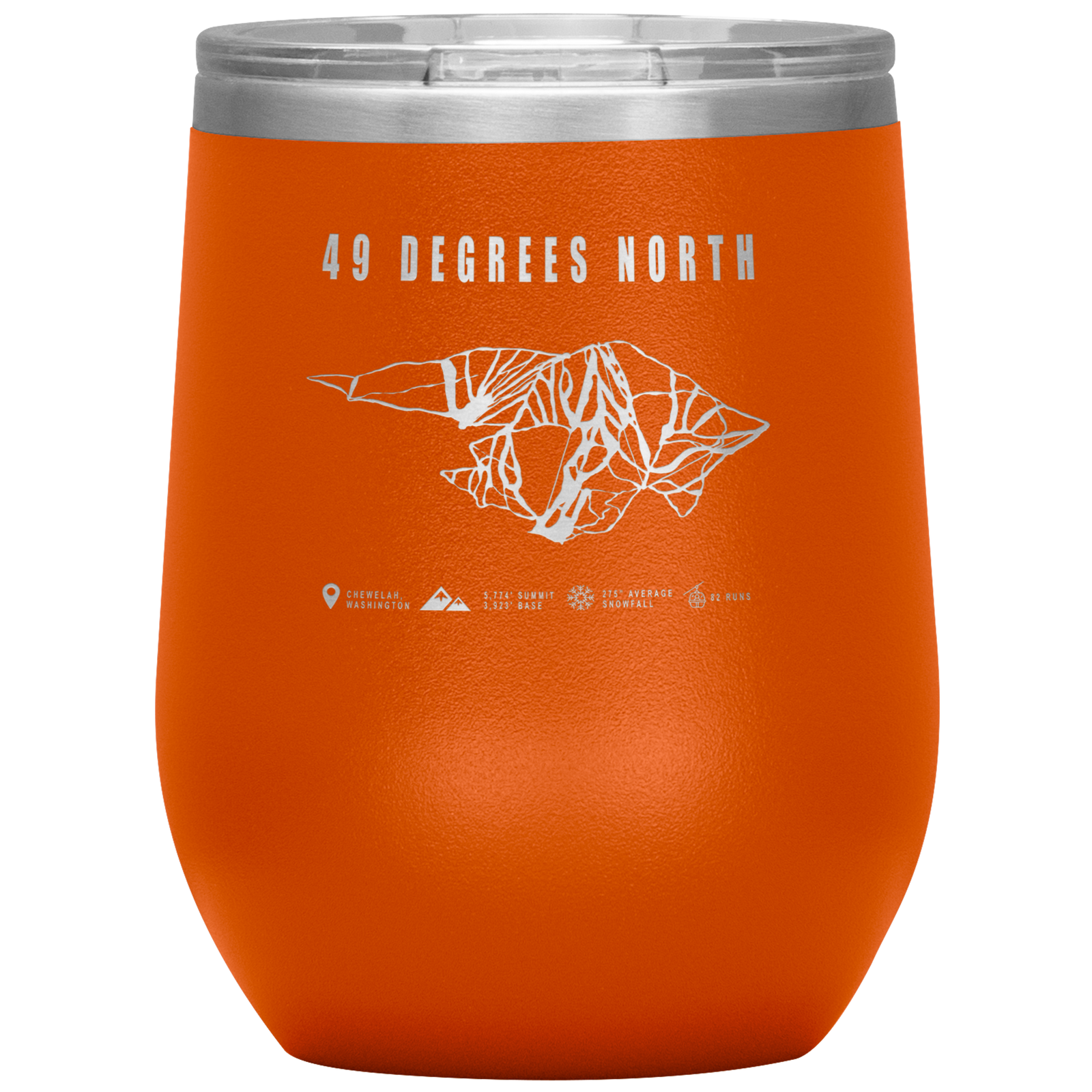 49 Degrees North, Washington Ski Trail Map Wine 12oz Tumbler - Powderaddicts