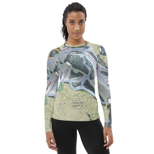 Hickory Hills, Michigan Ski Trail Map Women's Base Layer Top - Powderaddicts