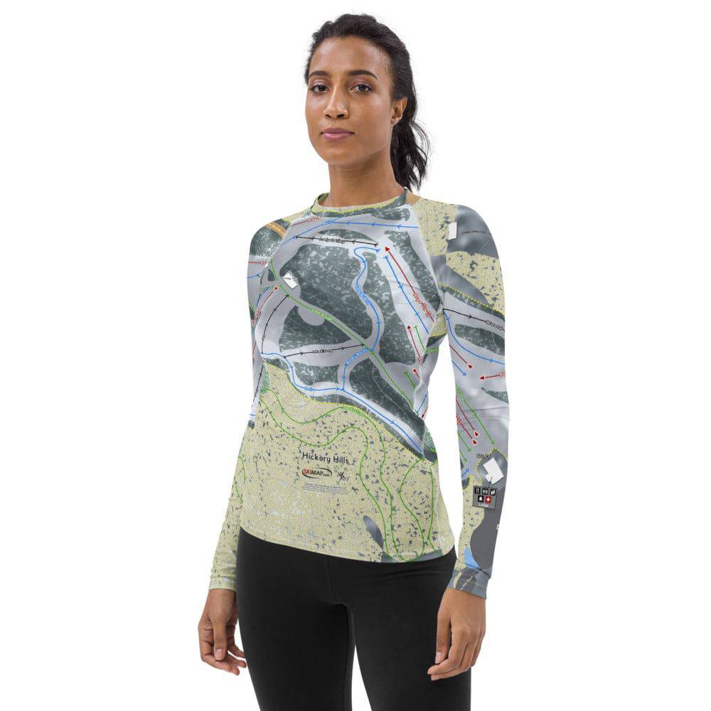Hickory Hills, Michigan Ski Trail Map Women's Base Layer Top - Powderaddicts