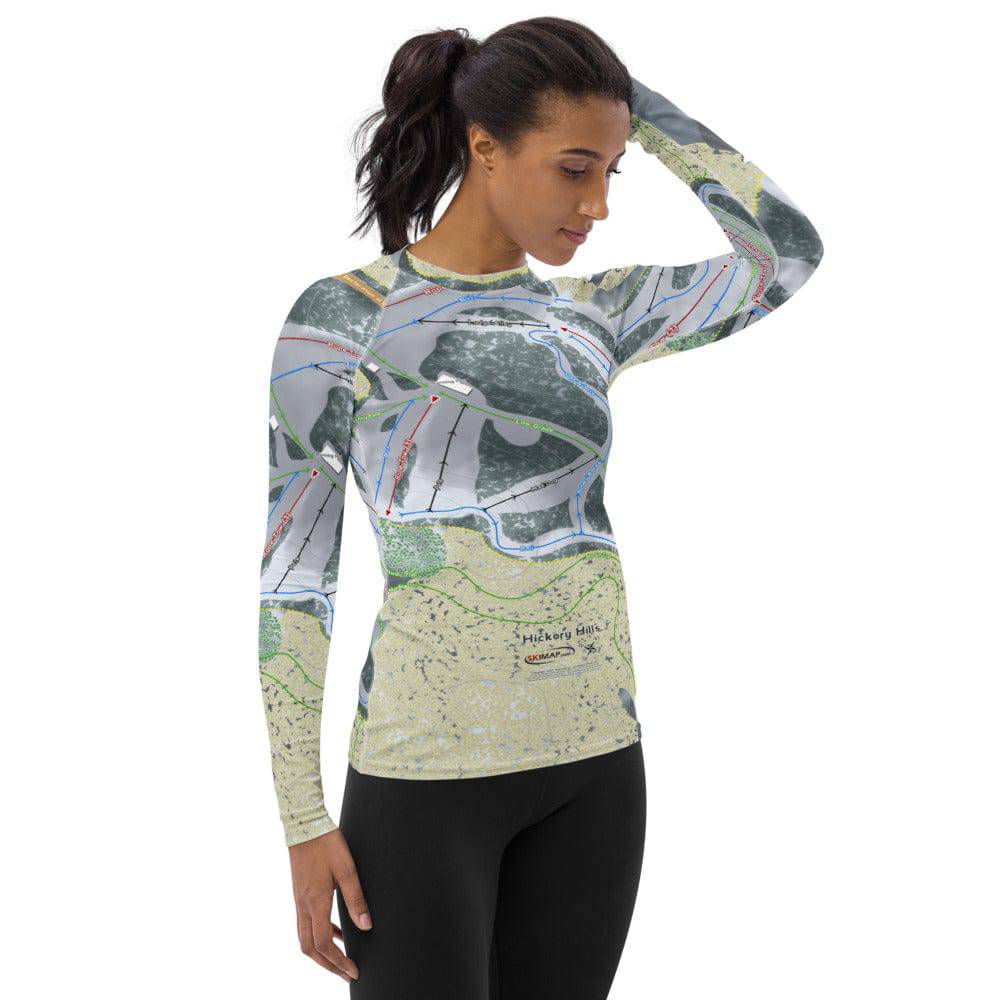 Hickory Hills, Michigan Ski Trail Map Women's Base Layer Top - Powderaddicts
