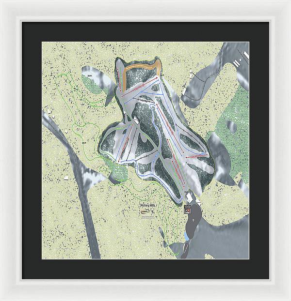 Hickory Hills Ski Trail Map - Framed Print - Powderaddicts