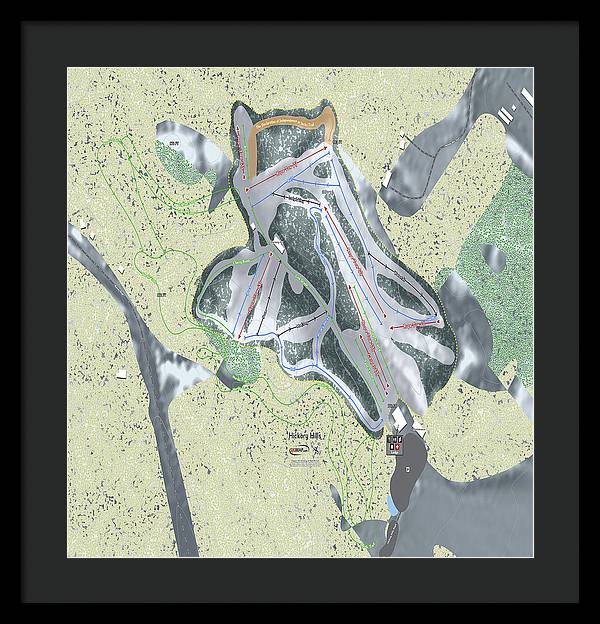 Hickory Hills Ski Trail Map - Framed Print - Powderaddicts