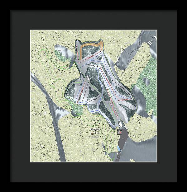 Hickory Hills Ski Trail Map - Framed Print - Powderaddicts