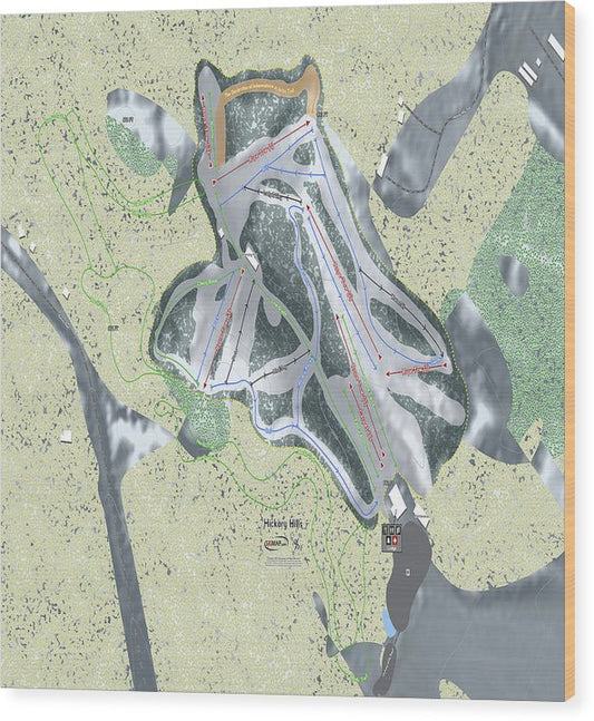 Hickory Hills Ski Trail Map - Wood Print - Powderaddicts