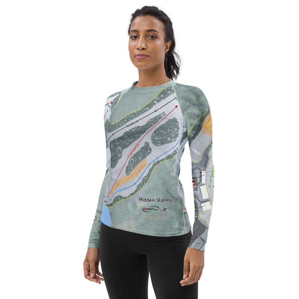 Hidden Valley, Missouri Ski Trail Map Women's Base Layer Top - Powderaddicts