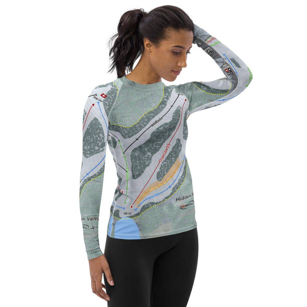 Hidden Valley, Missouri Ski Trail Map Women's Base Layer Top - Powderaddicts