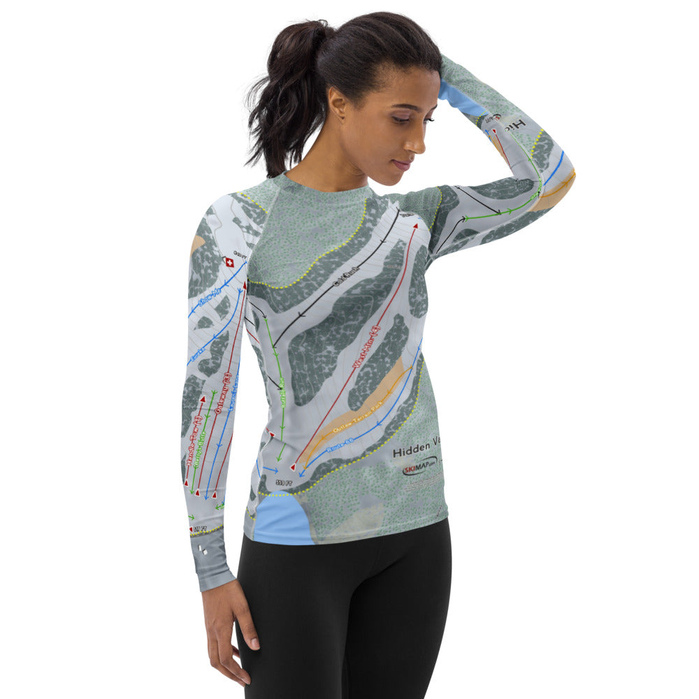 Hidden Valley, Pennsylvania Ski Trail Map Women&#39;s Base Layer Top - Powderaddicts