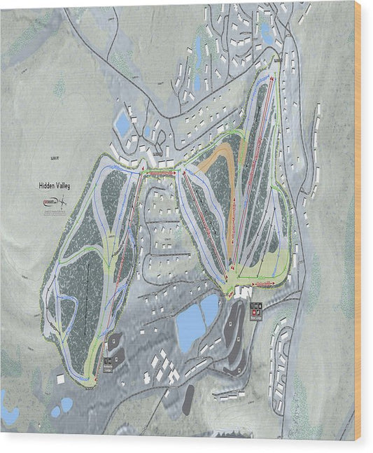 Hidden Valley Ski Trail Map - Wood Print - Powderaddicts