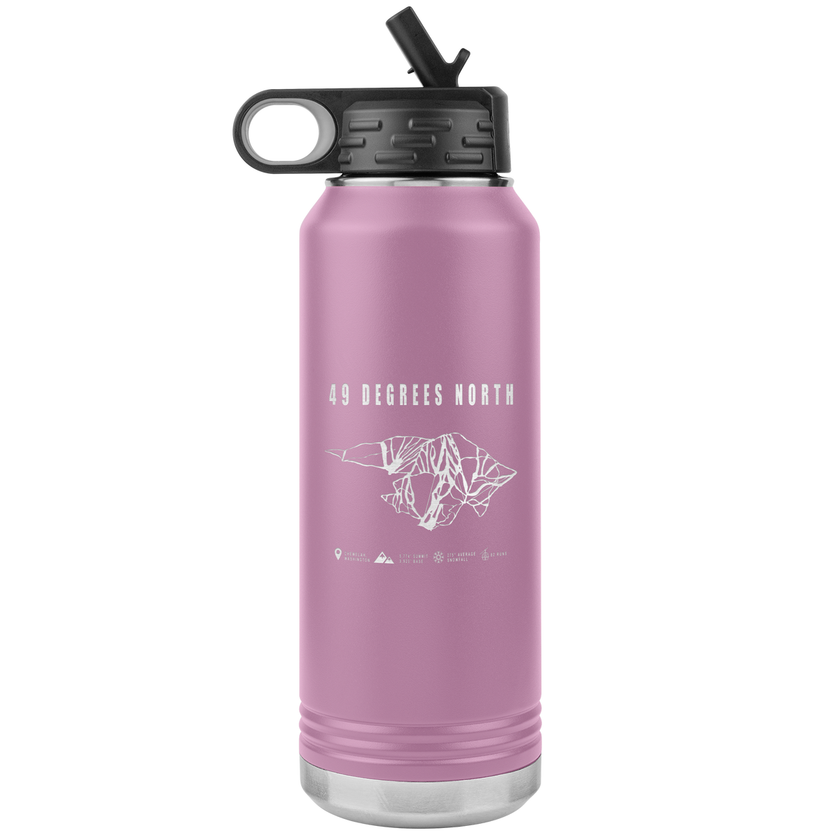49 Degrees North, Washington Ski Trail Map 32oz Water Bottle Tumbler - Powderaddicts
