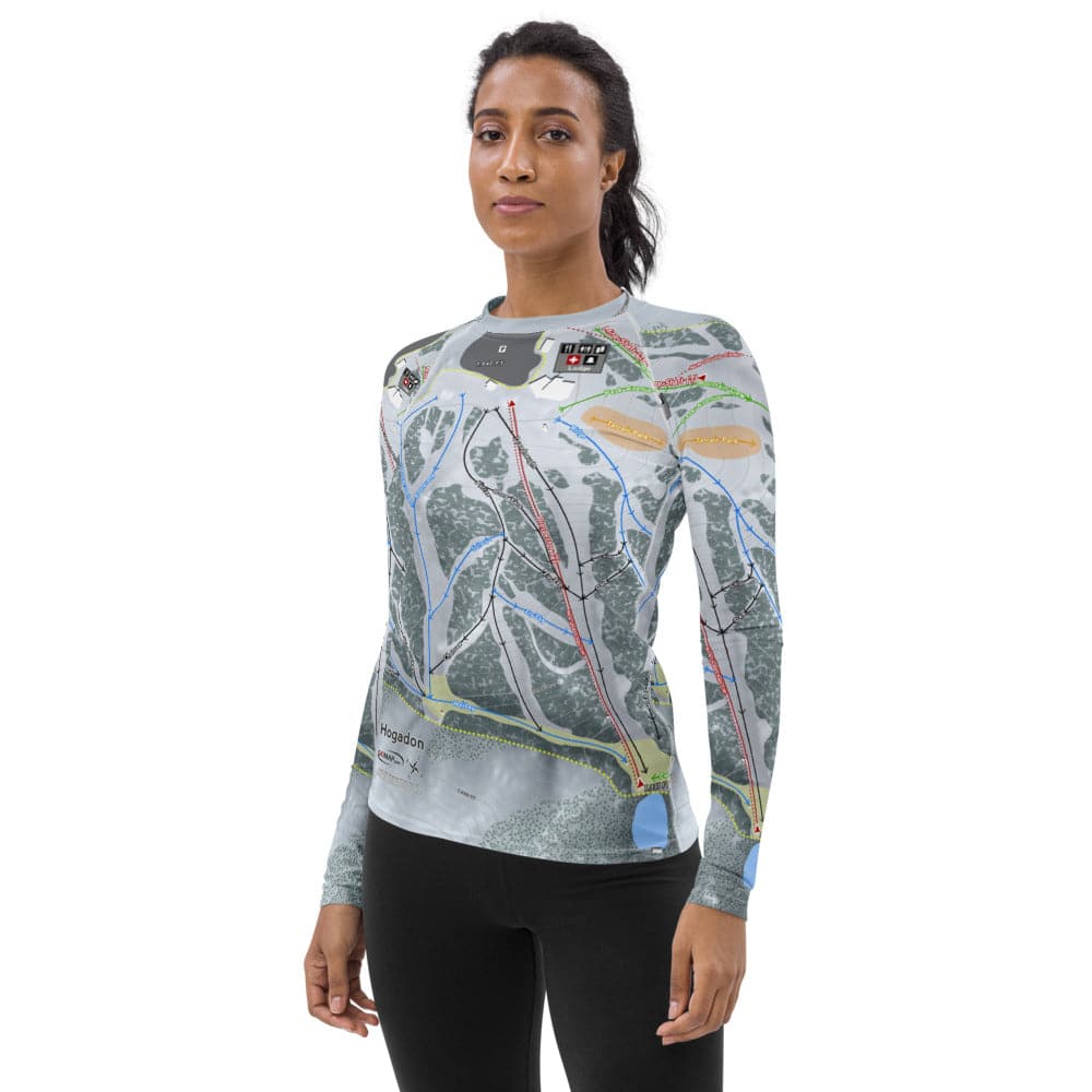 Hogadon, Wyoming Ski Trail Map Women's Base Layer Top - Powderaddicts