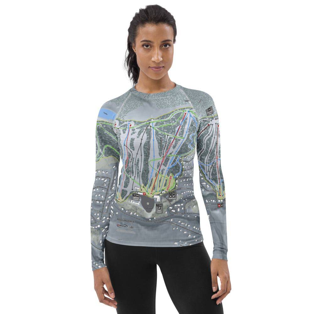 Holimont, New York Ski Trail Map Women's Base Layer Top - Powderaddicts