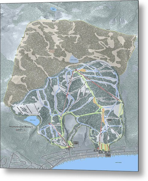 Homewood Ski Trail Map - Metal Print - Powderaddicts
