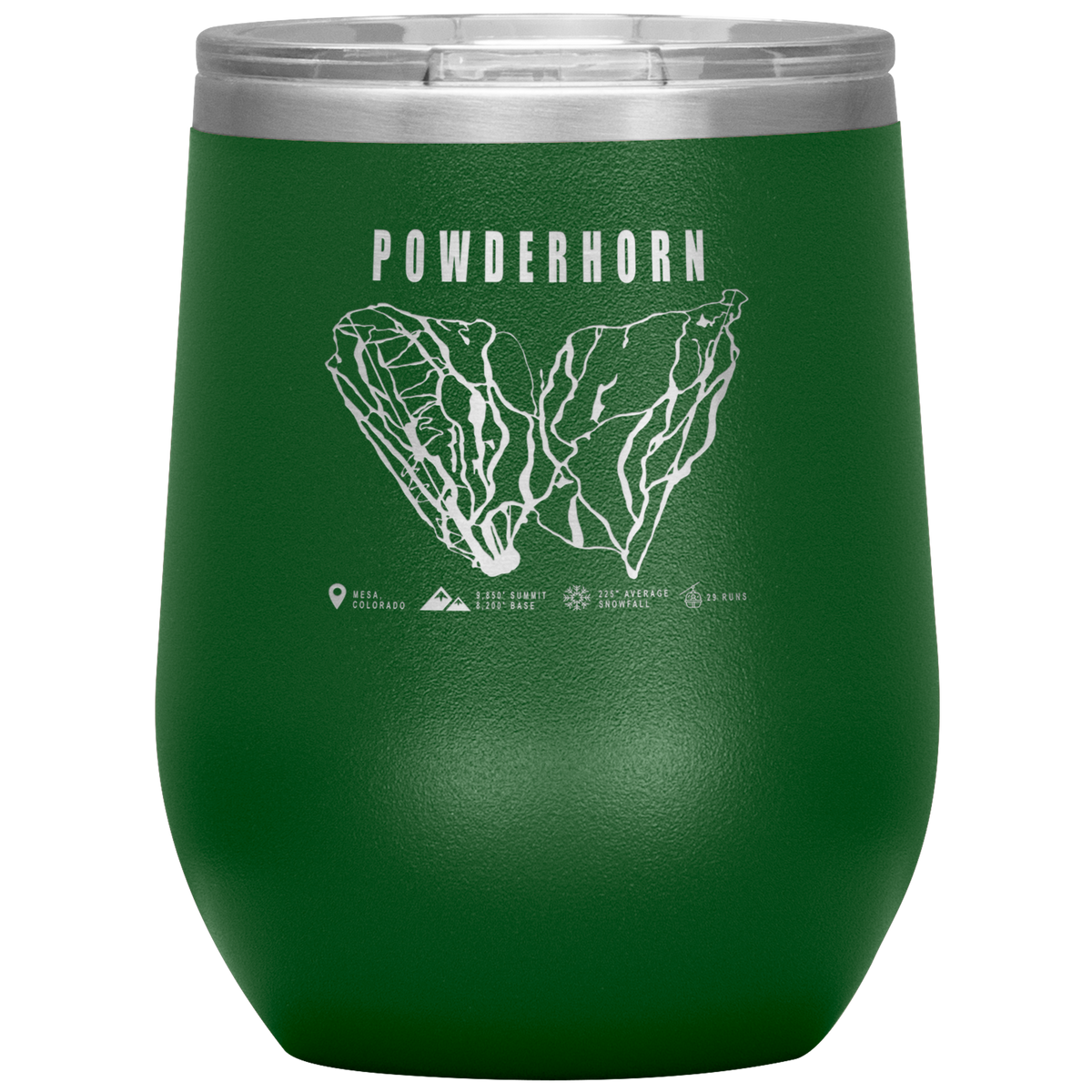 Powderhorn Colorado Ski Trail Map Wine 12oz Tumbler - Powderaddicts