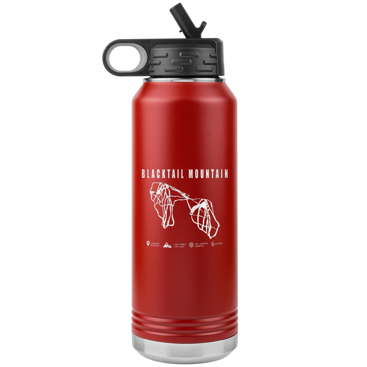 Blacktail Mountain Montana Ski Trail Map 32oz Water Bottle Tumbler - Powderaddicts