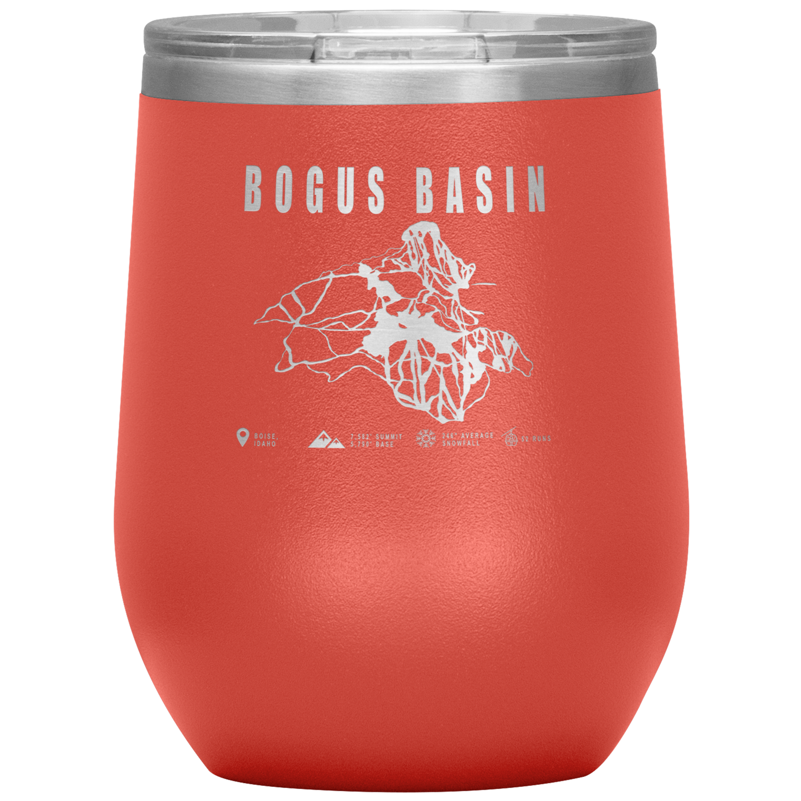 Bogus Basin Idaho Ski Trail Map Wine 12oz Tumbler - Powderaddicts