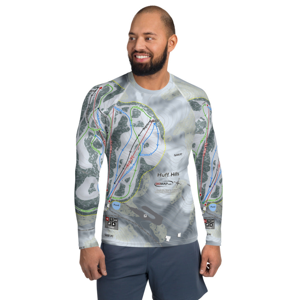 Huff Hills, North Dakota Ski Trail Map Men's Base Layer Top - Powderaddicts