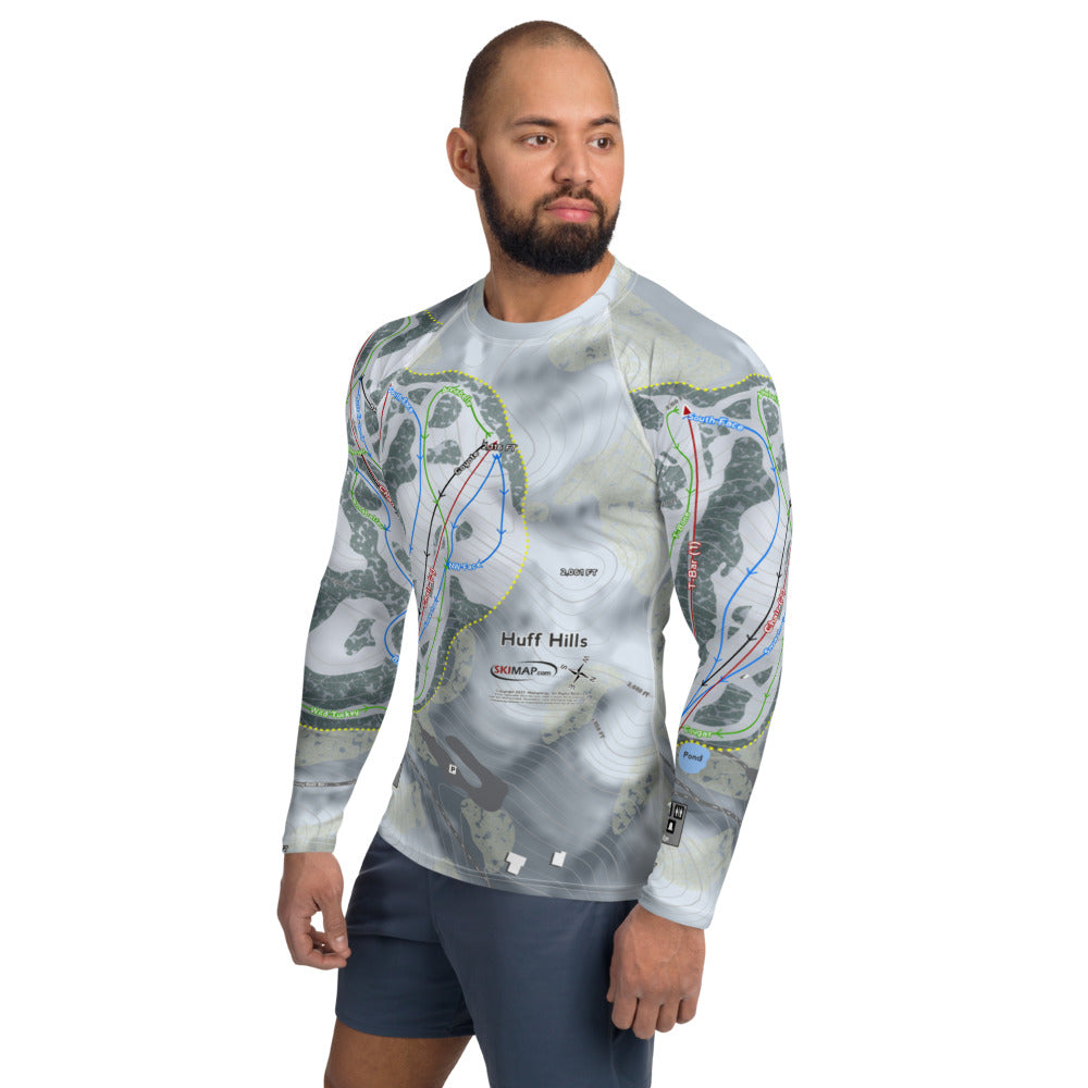 Huff Hills, North Dakota Ski Trail Map Men's Base Layer Top - Powderaddicts