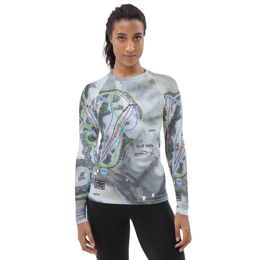 Huff Hills, North Dakota Ski Trail Map Women's Base Layer Top - Powderaddicts