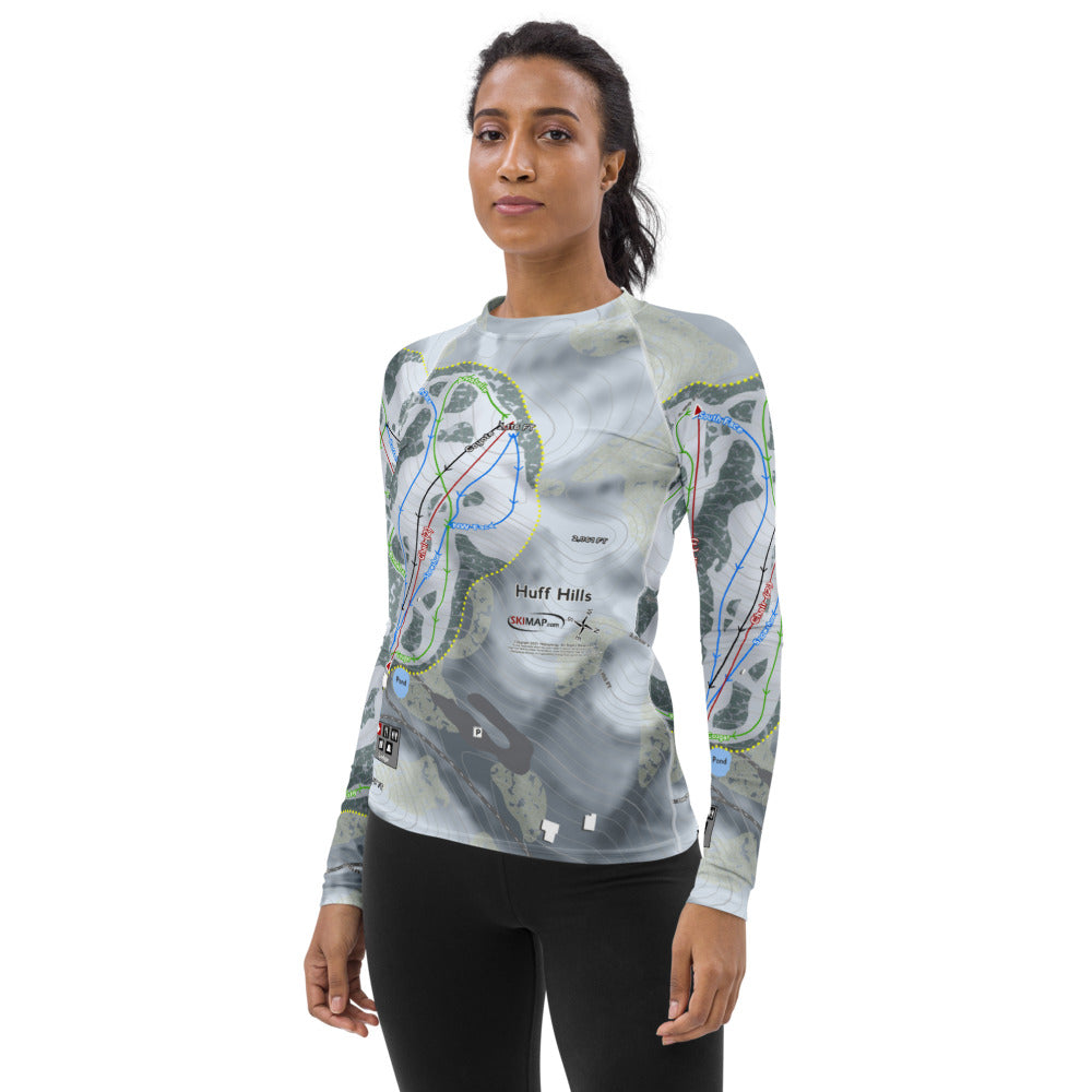 Huff Hills, North Dakota Ski Trail Map Women's Base Layer Top - Powderaddicts
