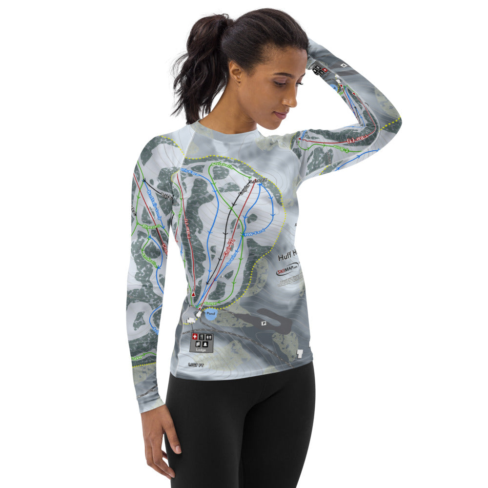 Huff Hills, North Dakota Ski Trail Map Women's Base Layer Top - Powderaddicts