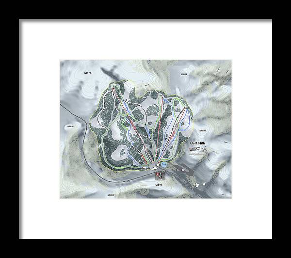 Huff Hills Ski Trail Map - Framed Print - Powderaddicts
