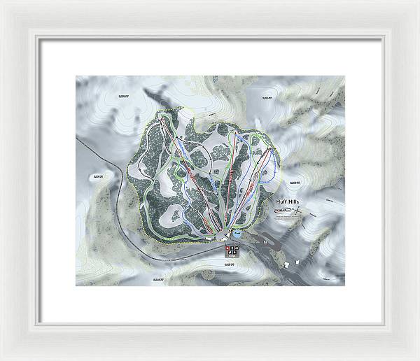 Huff Hills Ski Trail Map - Framed Print - Powderaddicts