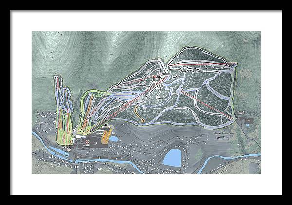 Hunter Mountain Ski Trail Map - Framed Print - Powderaddicts