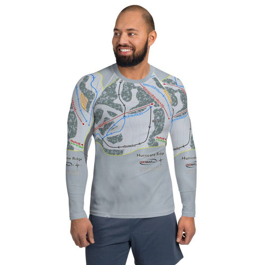 Hurricane Ridge, Washington Ski Trail Map Men's Base Layer Top - Powderaddicts