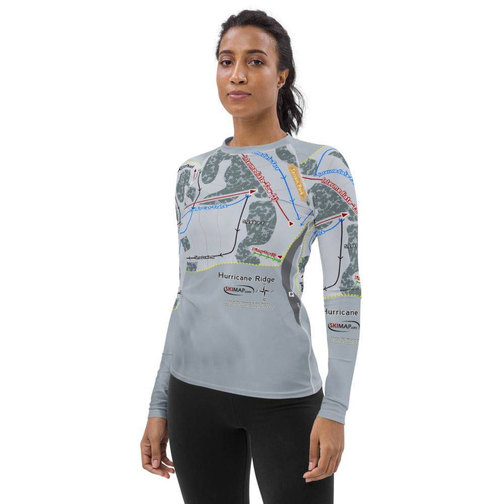 Hurricane Ridge, Washington Ski Trail Map Women's Base Layer Top - Powderaddicts