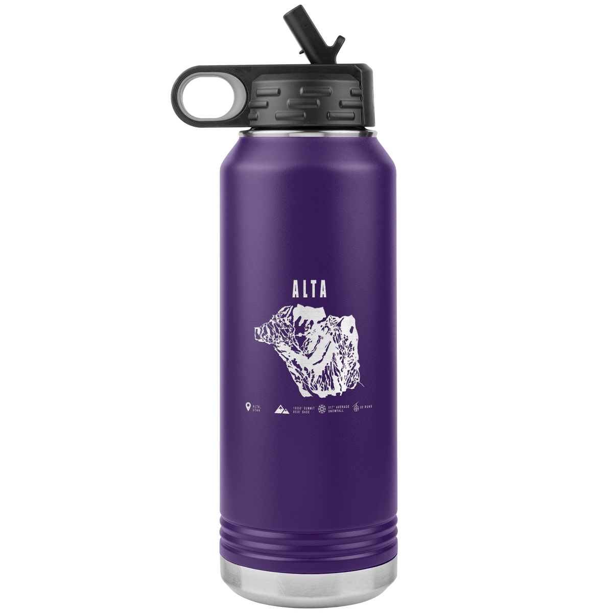 Alta,Utah Ski Trail Map 32oz Water Bottle Tumbler - Powderaddicts