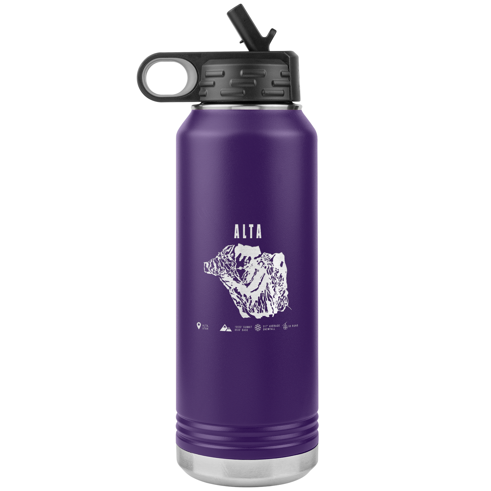 Alta,Utah Ski Trail Map 32oz Water Bottle Tumbler - Powderaddicts