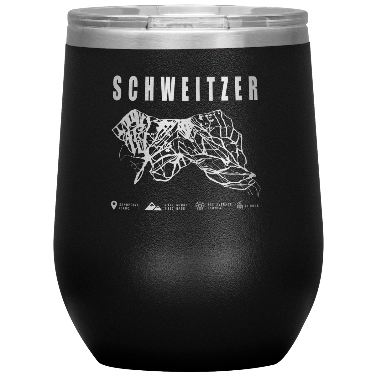 Schweitzer Idaho Ski Trail Map Wine 12oz Tumbler - Powderaddicts