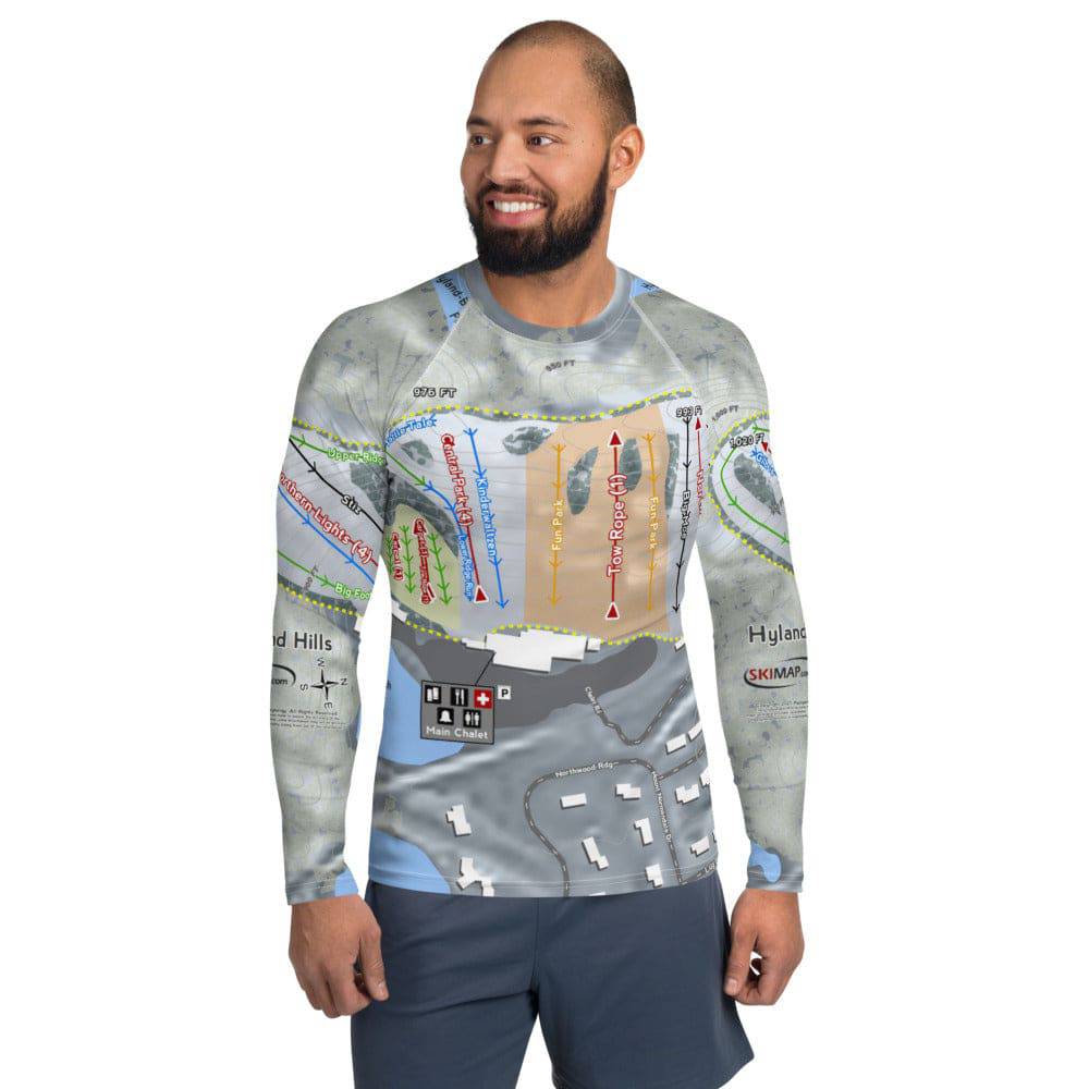 Hyland Hills, Minnesota Ski Trail Map Men's Base Layer Top - Powderaddicts