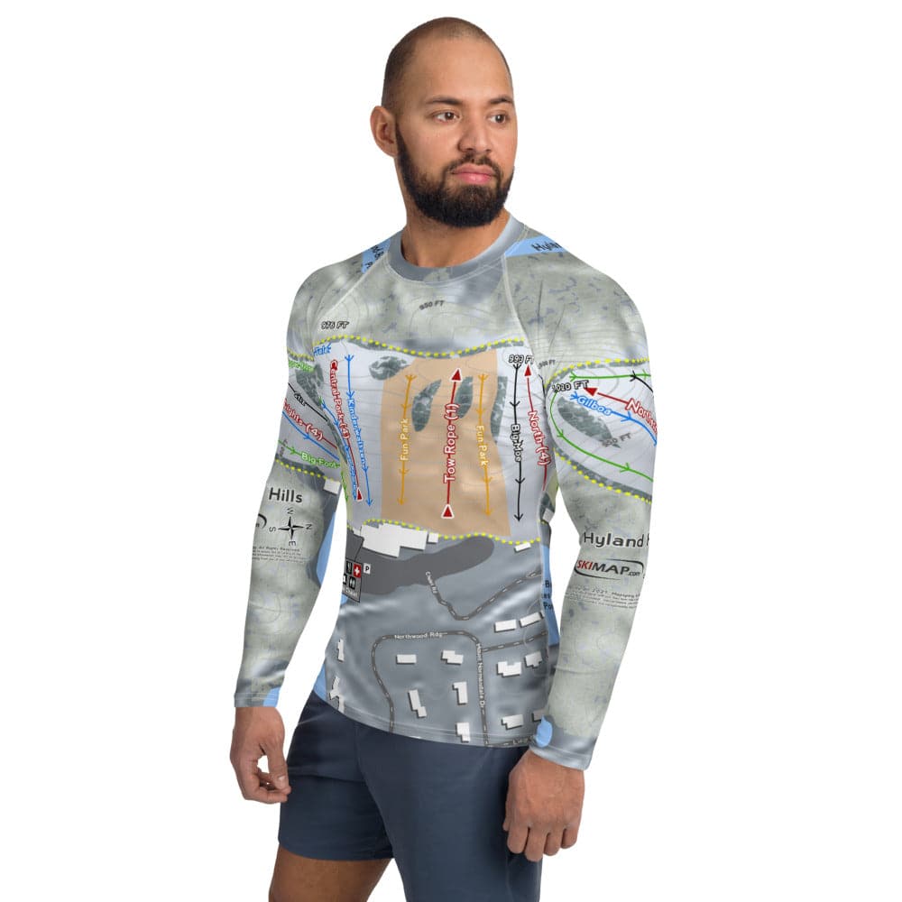 Hyland Hills, Minnesota Ski Trail Map Men's Base Layer Top - Powderaddicts