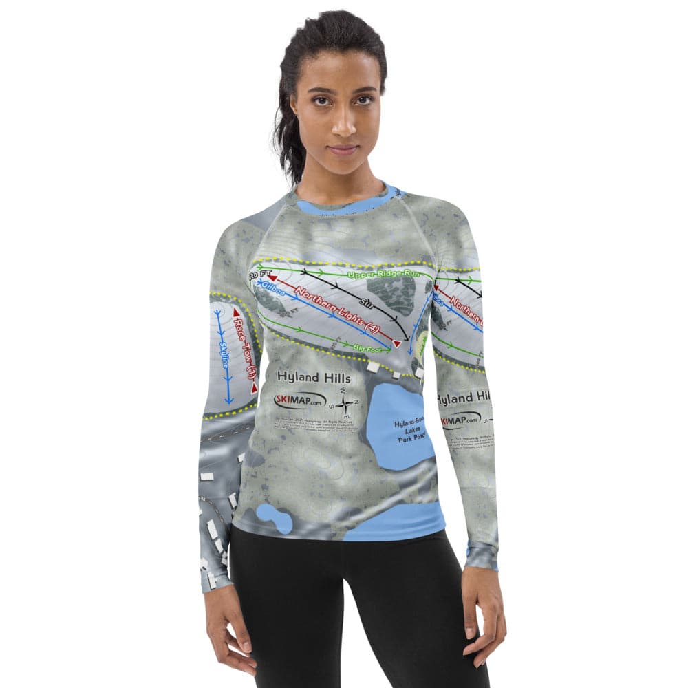 Hyland Hills, Minnesota Ski Trail Map Women's Base Layer Top