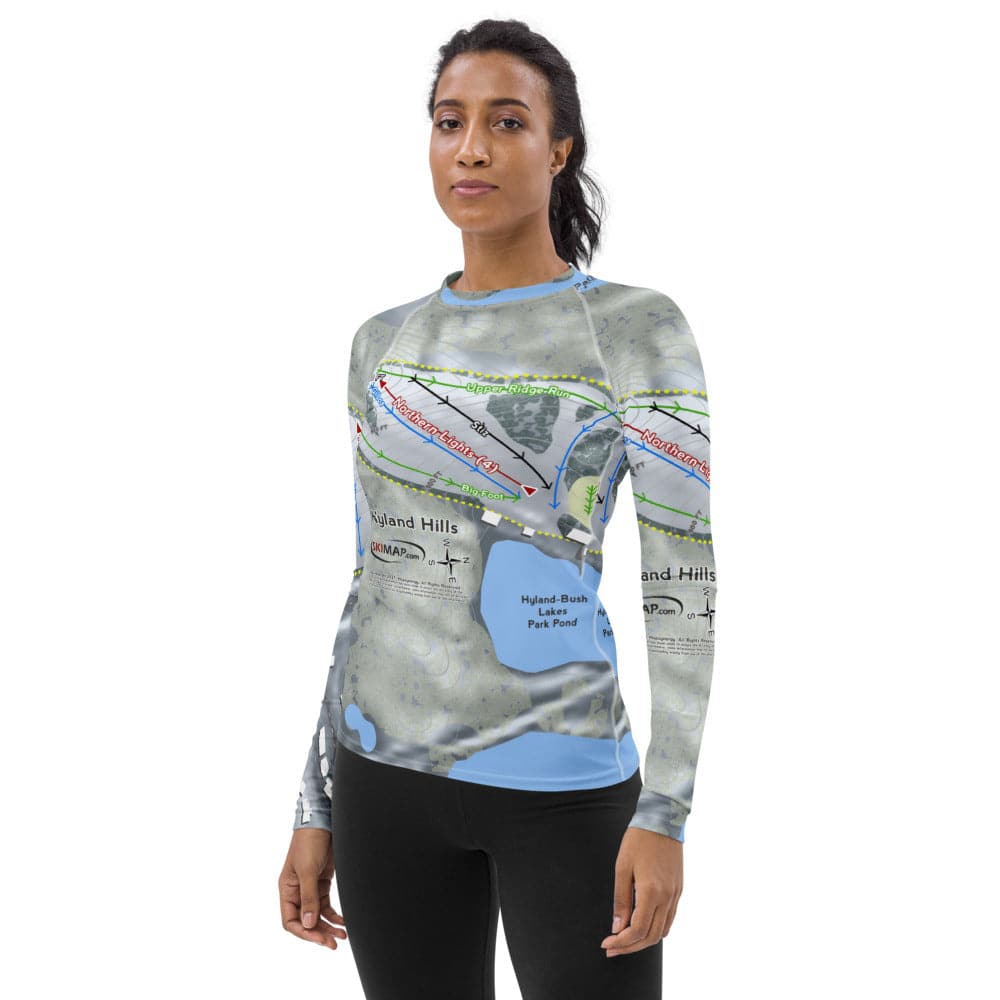 Hyland Hills, Minnesota Ski Trail Map Women's Base Layer Top - Powderaddicts