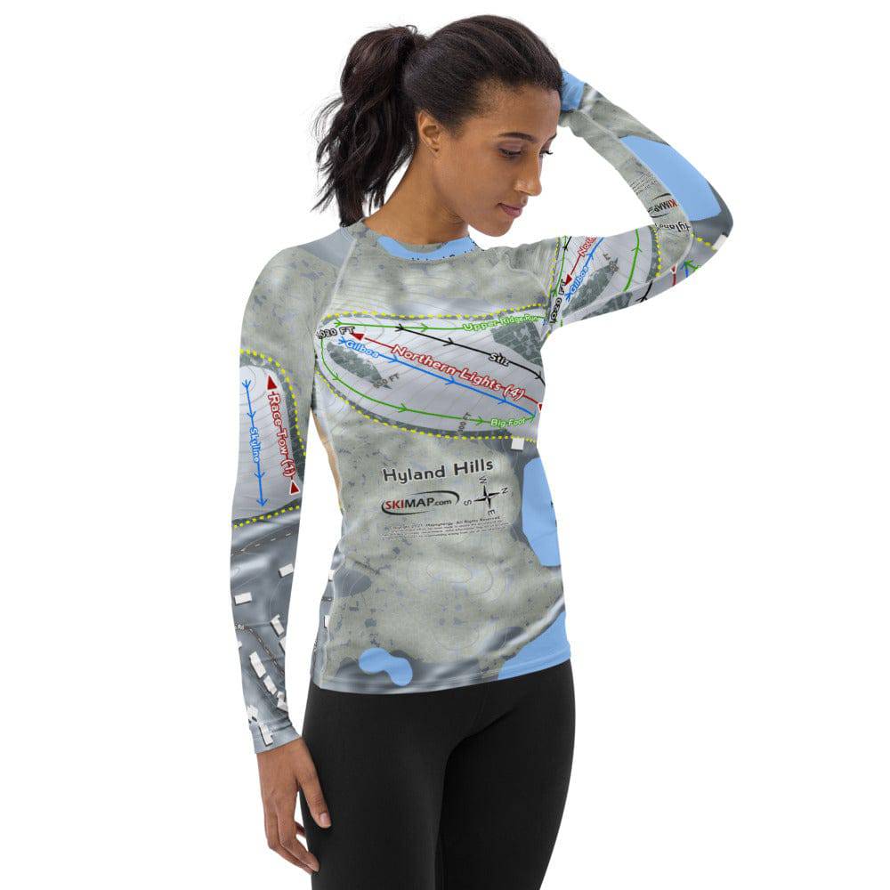 Hyland Hills, Minnesota Ski Trail Map Women's Base Layer Top - Powderaddicts