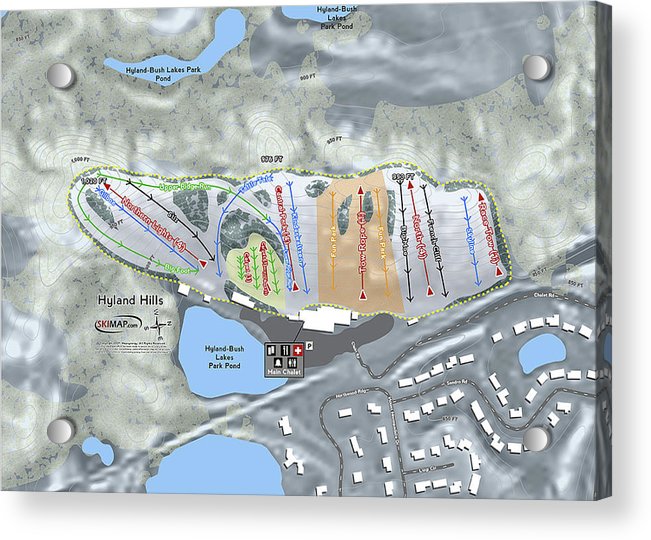 Hyland Hills Ski Trail Map - Acrylic Print - Powderaddicts