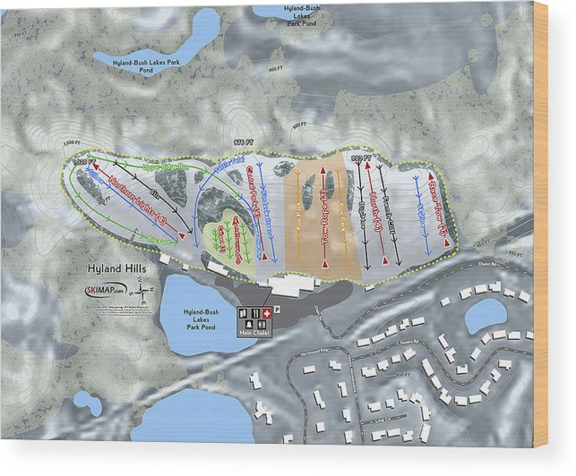 Hyland Hills Ski Trail Map - Wood Print - Powderaddicts