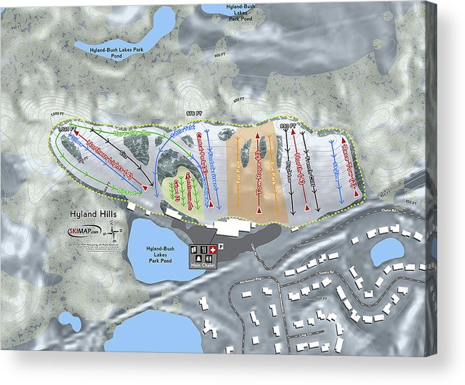 Hyland Hills Ski Trail Map - Acrylic Print - Powderaddicts