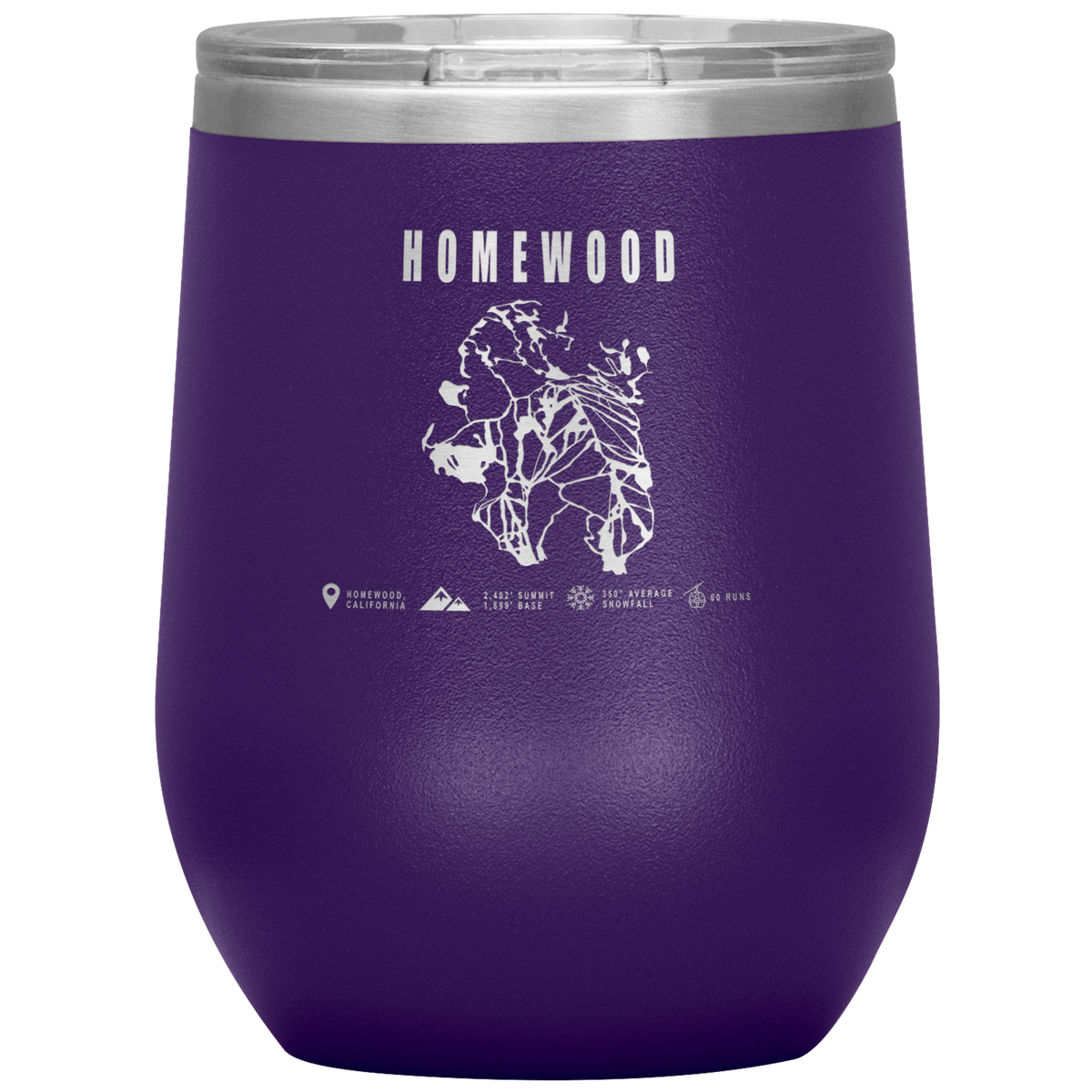 Homewood, California Ski Trail Map Wine 12oz Tumbler - Powderaddicts