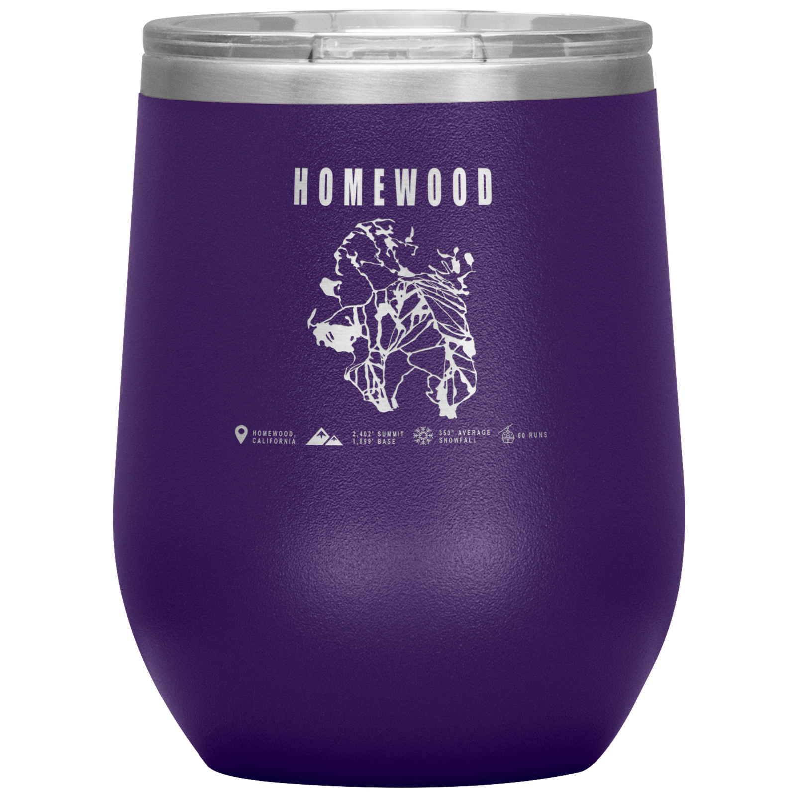 Homewood, California Ski Trail Map Wine 12oz Tumbler - Powderaddicts