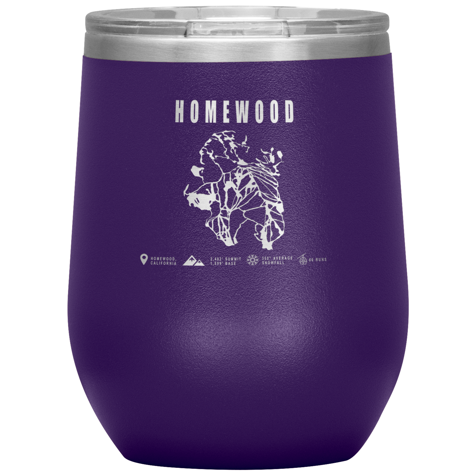 Homewood, California Ski Trail Map Wine 12oz Tumbler - Powderaddicts