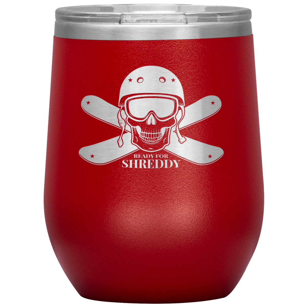 Ready For Shreddy Skeleton Skis Wine 12oz Tumbler - Powderaddicts