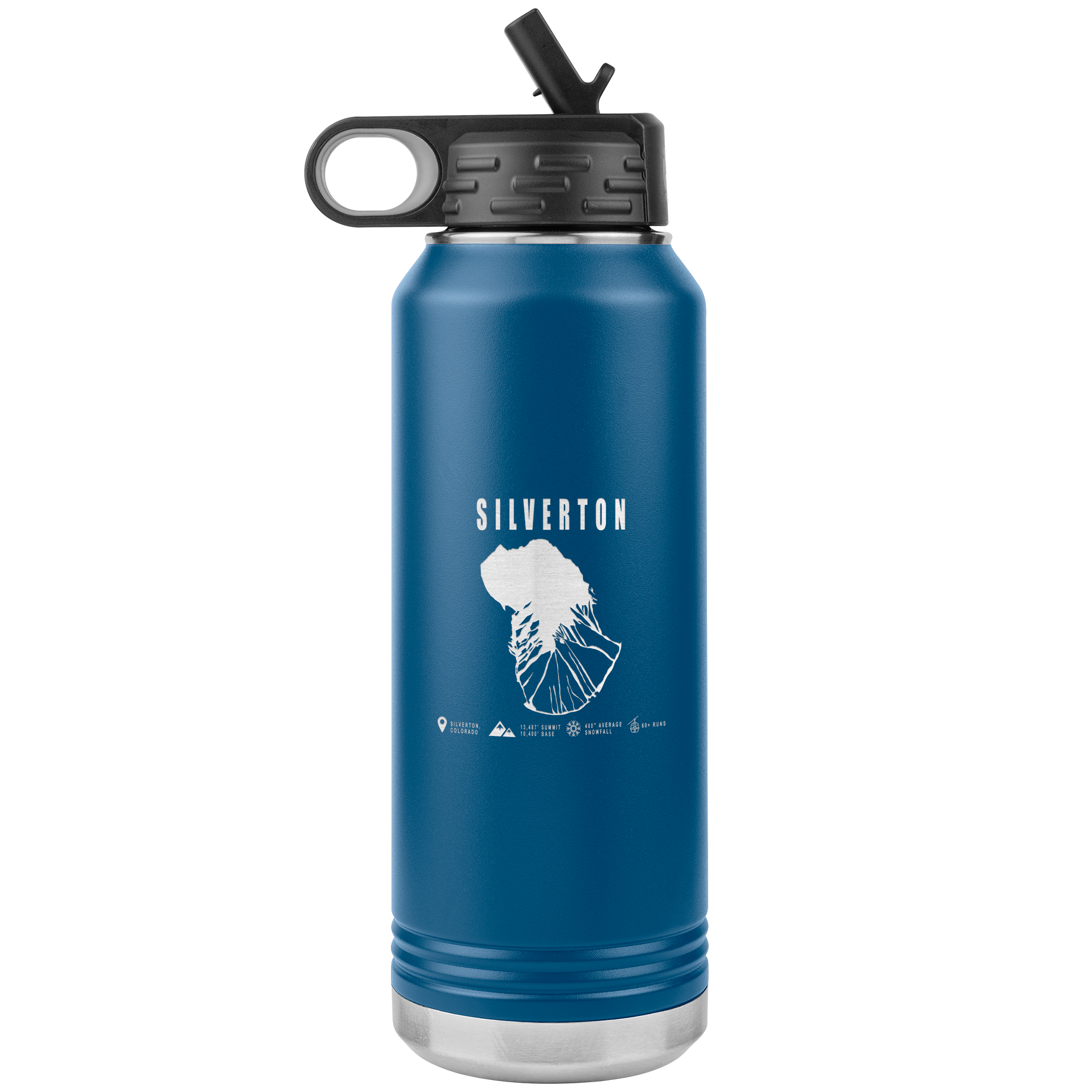 Silverton Colorado Ski Trail Map 32oz Water Bottle Tumbler - Powderaddicts