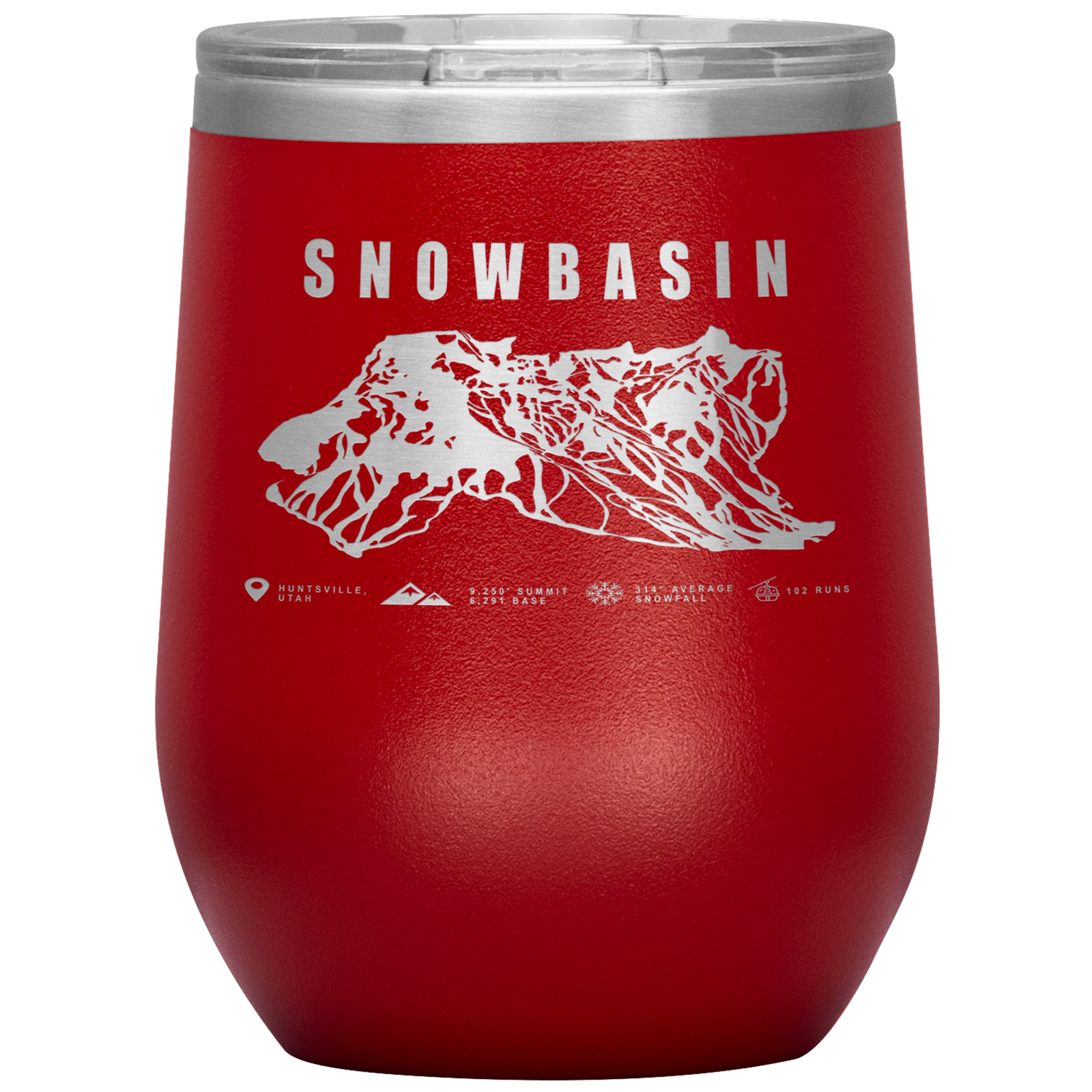 Snowbasin, Utah Ski Trail Map Wine 12oz Tumbler - Powderaddicts